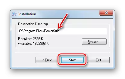Directory di installazione dell'applicazione nella finestra di installazione del programma PowerStrip in Windows 7