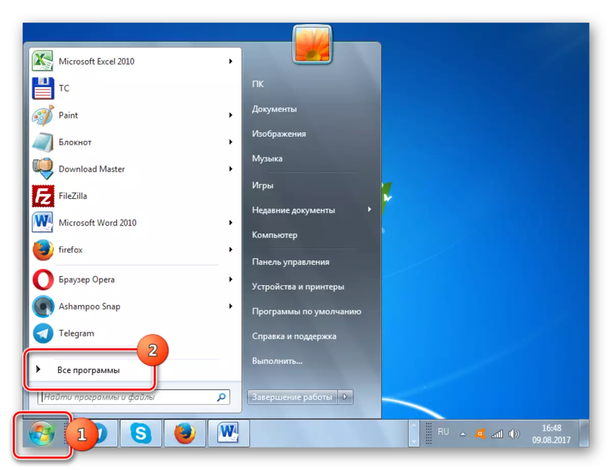 Vai a tutti i programmi tramite il menu Start in Windows 7