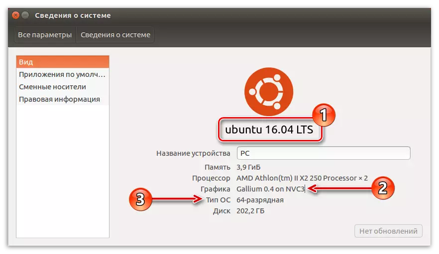 Informacije o sistemu Ubuntu.