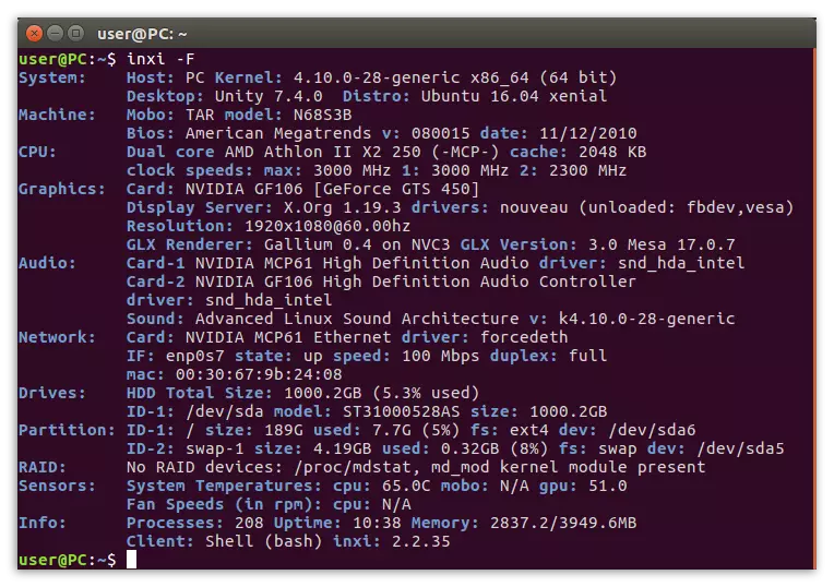 Equip inxi -f termenal Ubuntu