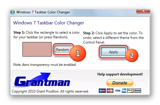 ການຕິດຕັ້ງສີແບບສຸ່ມຂອງແຖບວຽກໂດຍໃຊ້ໂປແກຼມປ່ຽນສີ Taskbar Colorge ໃນ Windows 7