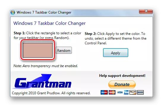 Անցեք առաջադրանքի գծի գույնի ընտրությանը `օգտագործելով Taskbar Color Changer ծրագիրը Windows 7-ում