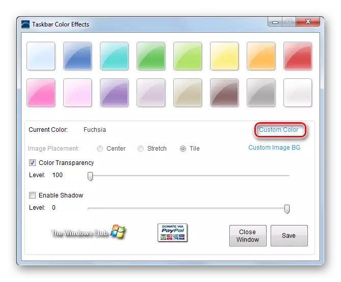 Prilagođeni prekidač natkripnja kockica u traci zadataka Učinak u boji u Windows 7