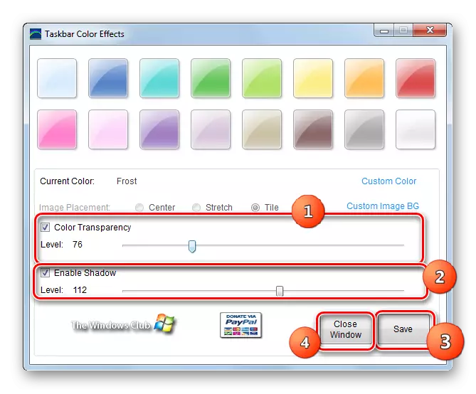 Podešavanja u programu efekata u boji zadataka u Windows 7