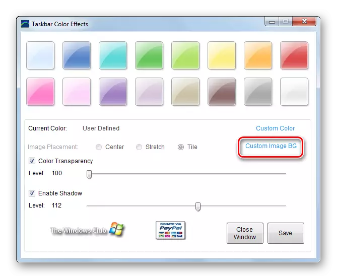Превключване към избора на снимки като фона на лентата на задачите в програмата в лентата на задачите цветови ефекти в Windows 7