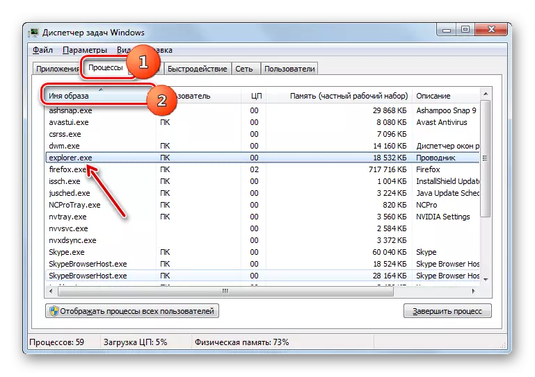 Processo Explorer.exe nel Task Manager in Windows 7