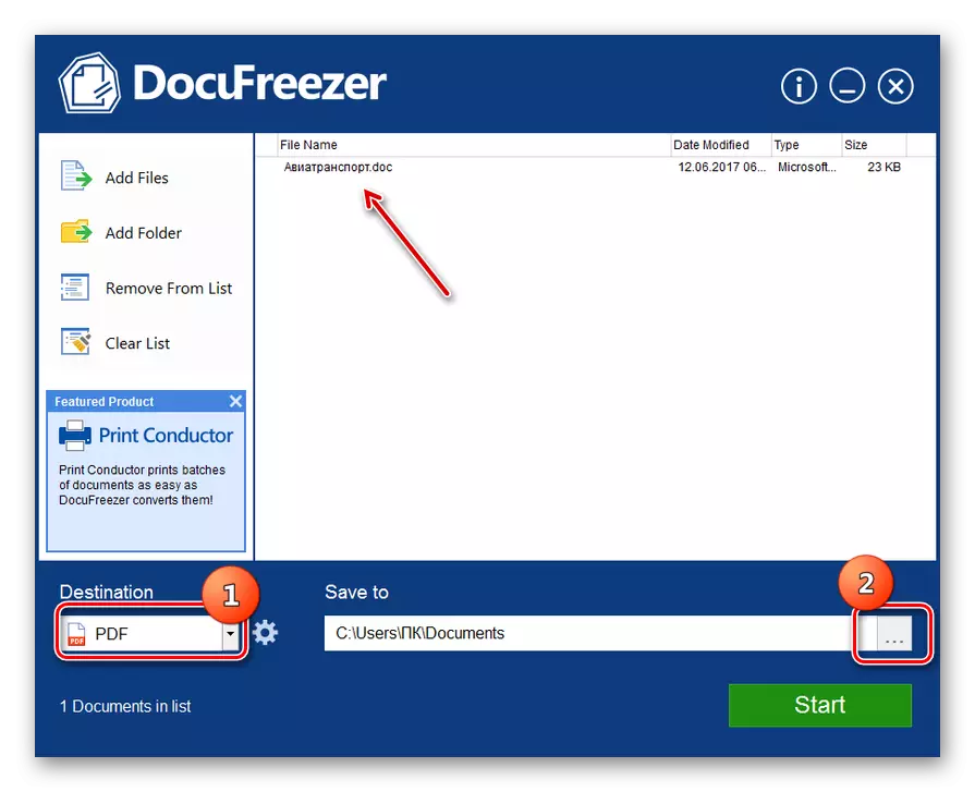 Treceți la revizuirea dosarului pentru a salva documentul convertit în programul DocuFreezer