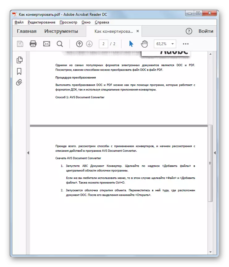 PDF დოკუმენტი ღიაა Adobe Acrobat Reader- ის პროგრამაში