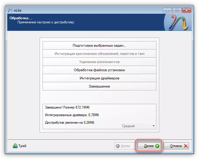 Penyiapan proses konfigurasi dalam program NLITE untuk mengintegrasikan pemandu ke pengedaran sistem operasi Windows XP