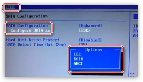 Ŝanĝi SATA-reĝimojn kun AHCI sur IDE en BIOS-bateto por instali la operaciumon Windows XP