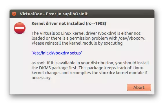 Kesalahan VirtualBox - driver kernel ora dipasang