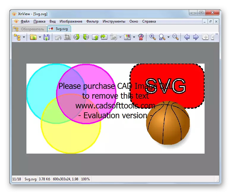 SVG ပုံသည် XNView ပရိုဂရမ်တွင်အပ်ငွေအသစ်ဖြင့်ဖွင့်ထားသည်။