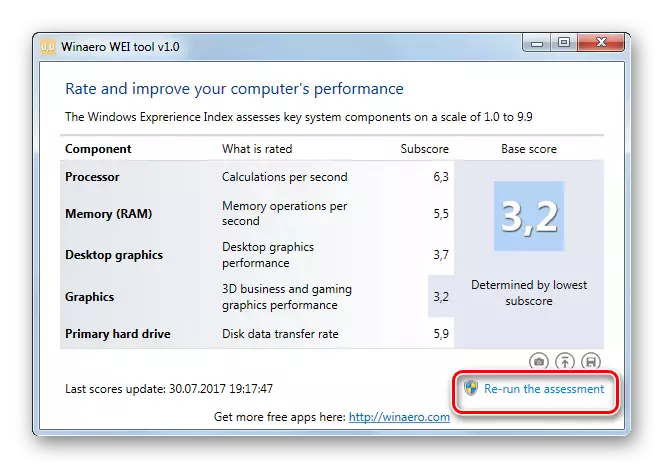 Chạy đánh giá lại chỉ mục hiệu suất trong chương trình Công cụ Winaero Wei trong Windows 7