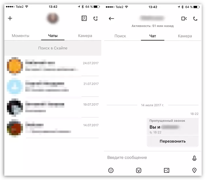 Übertragung von Textnachrichten in Skype für iOS