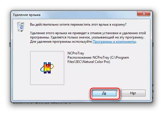 Bestätegung vum Programm Ofkiirzungsläsche vum Start-Dossier an Windows 7
