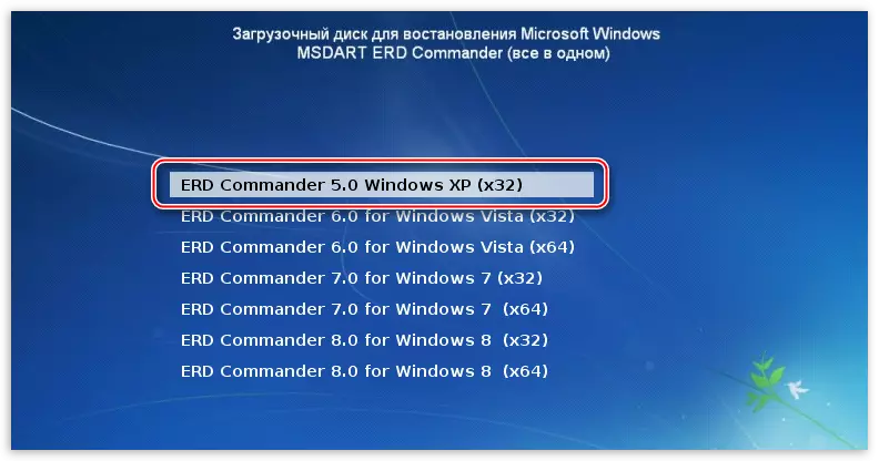 Hovedvinduet i Erd Commander-programmet for å tilbakestille kontopassordet i Windows XP-operativsystemet