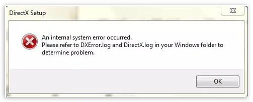 DirectX Setup -virhe Sisäinen virhe tapahtui Dialogin rikki