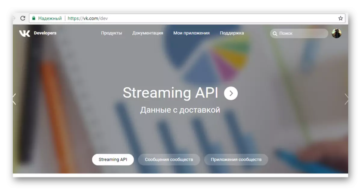 Перехід на головну сторінку VK Developers на сайті ВКонтакте