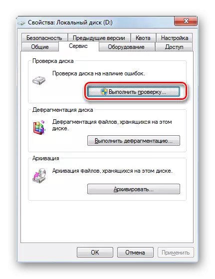 Accesați efectuarea unei verificări a discului în fila Instrumentul din fereastra Proprietăți disc din Windows 7