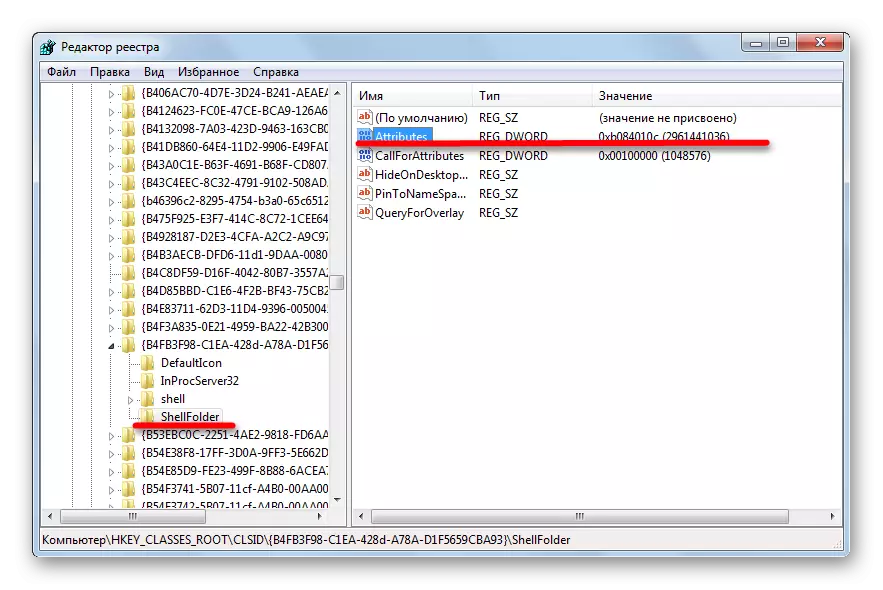 Atributy v Editoru registru v systému Windows 7