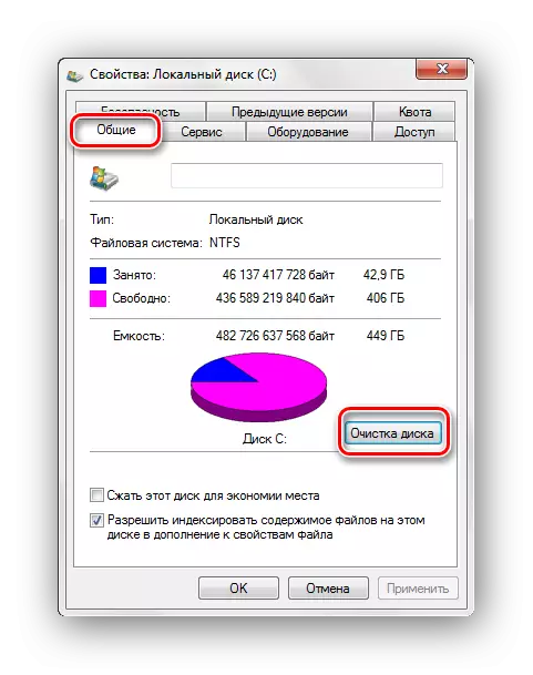 Жергілікті диск қасиеттері, жалпы клиринг Windows 7
