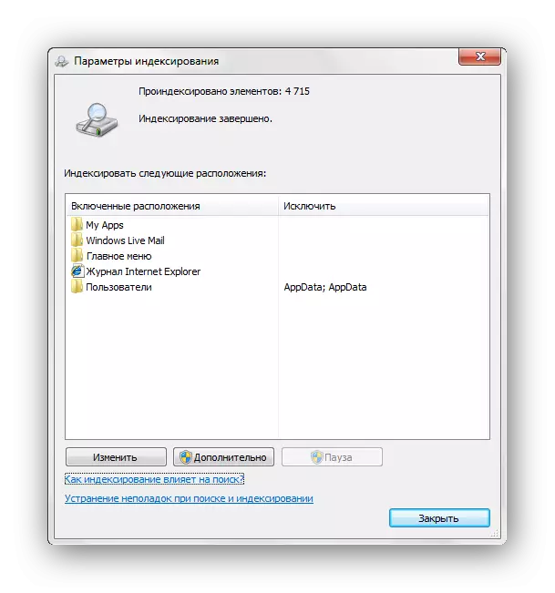 Kontrolpanel Windows 7 Indekseringsparametre