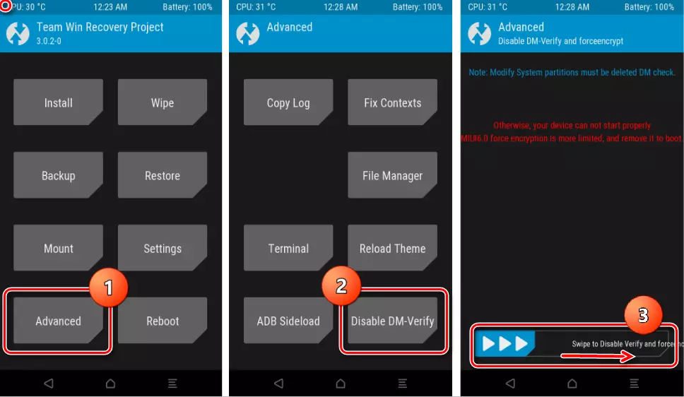 Xiaomi Redmi 3S Modification of the DISABLE DM-VERIFY system section