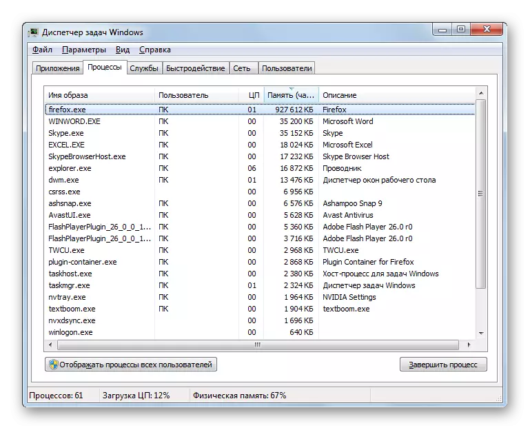 Fereastra Manager de activități în Windows 7