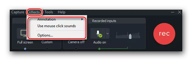 Configuración de efectos adicionales al grabar video en Camtasia Studio
