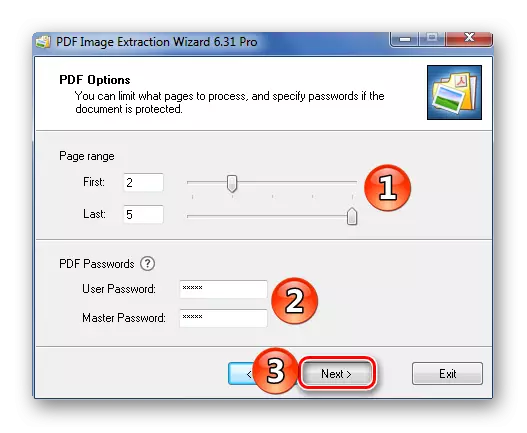 Configuració de pàgina Presa de mostres i contrasenya de PDF a l'Auxiliar d'Extracció