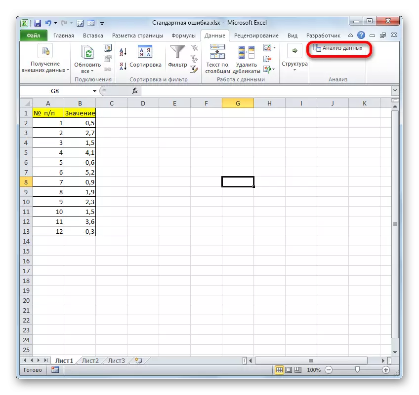 Microsoft Excel- ში მონაცემთა ანალიზის გადასვლა