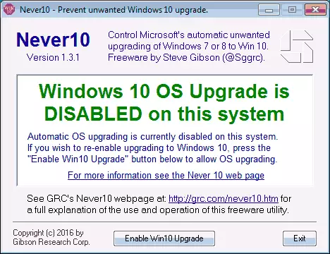 La mise à jour Windows 10 est désactivée