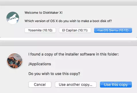 Boot flash meghajtó a DiskMaker X-ben