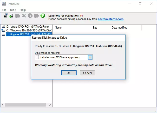 Nggawe MACOS boot Flash Drive ing Windows ing Transmac