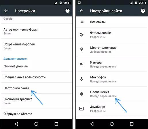 Notificaciones de Chrome Ajustes para Android