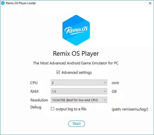 Spustenie Remix OS Player