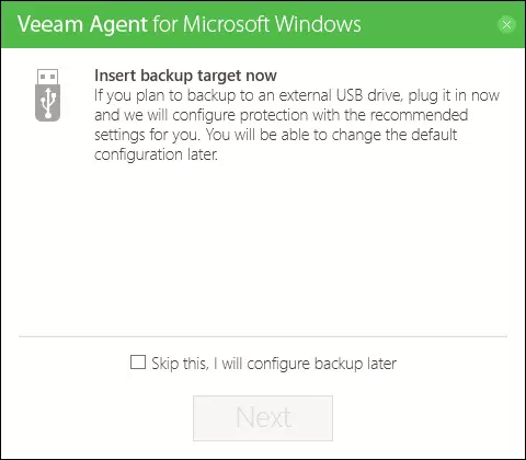 Configuring a backup drive when installing Veeam Agent