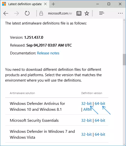 Descargando definicións de defensa de Windows