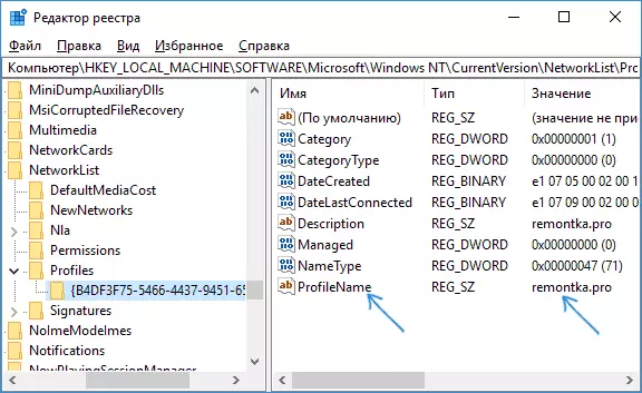 Netzwerknetzwerk in der Registrierung von Windows 10