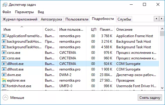 dllhost.exe în Windows Task Manager