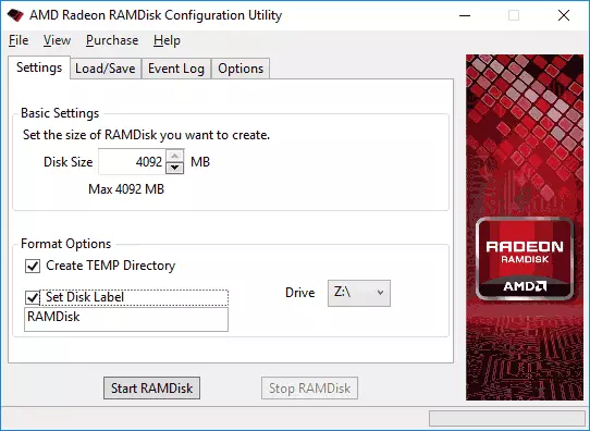 AMD Radeon Ramdisk konfiguratzea