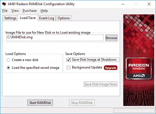 Захаванне дадзеных AMD RAMDisk ў вобраз