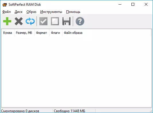 Huvudfönster SoftPerfect RAM-skiva
