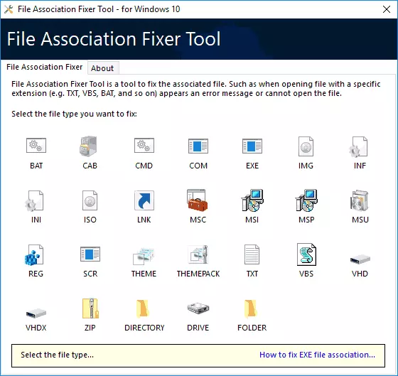 ფაილის ასოციაცია Fixer ინსტრუმენტი Windows 10