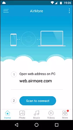 Airmore uygulamasının ana penceresi