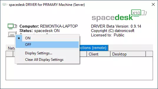 Turn on and off SpaceDesk on a computer
