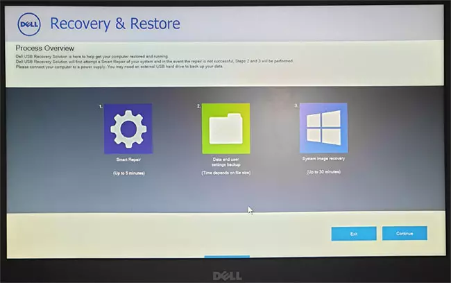 Restaurering av systemet i Dell Recovery og Restore