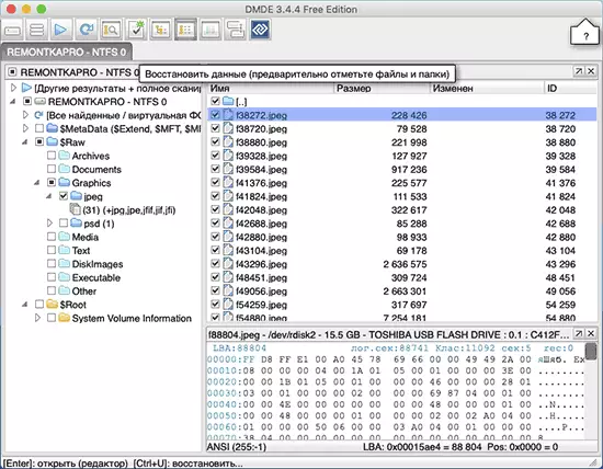 Nakuhang data sa DMDE para sa Mac.