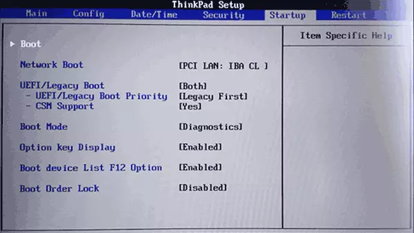 Opțiuni de descărcare în Bos Lenovo ThinkPad