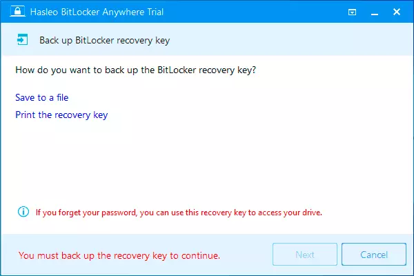 Αποθήκευση κλειδιού αποκατάστασης BitLocker